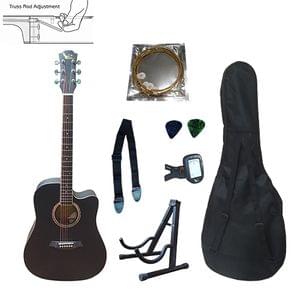 Swan7 SW41C Maven Series Black Acoustic Guitar Combo Package with Bag, Picks, Strap, Tuner, Stand, and String